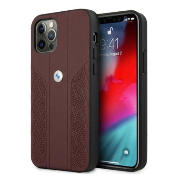 BMW Läder Curve Perforate Skal iPhone 12 / 12 Pro - Röd Röd