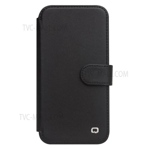 QIALINO iPhone 13 Plånboksfodral Äkta Läder Cowhide - Svart