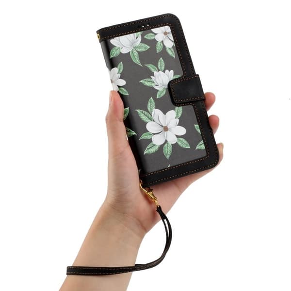 Mobilskal till Samsung Galaxy S26 Plus PU Läder Blommönster - Svart