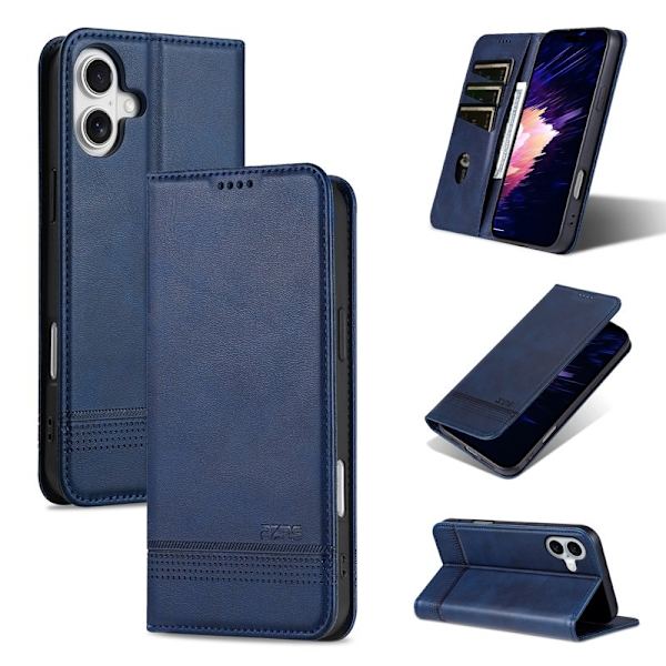 AZNS iPhone 16 Plånboksfodral Konstläder - Blå