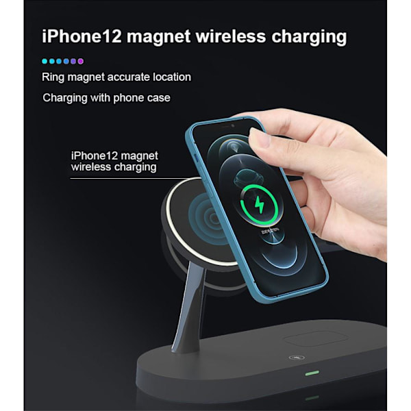 3in1 Magsafe Trådlös laddare iPhone / Apple Watch / AirPods Svar Svart