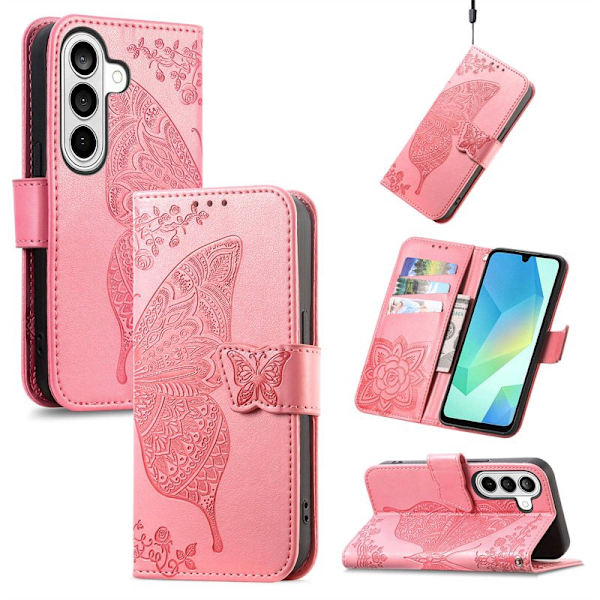 Plånboksfodral för Samsung Galaxy S26 Konstläder med rem - Rosa