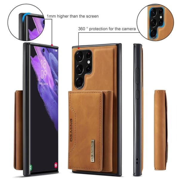 DG.MING Konstläder Plånboksfodral för Samsung Galaxy S23 Ultra - Brun