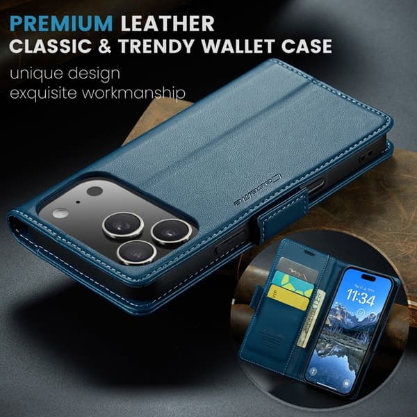 CASEME 023 Mobilskal till iPhone 17 Pro RFID-Skydd Konstläder Blå