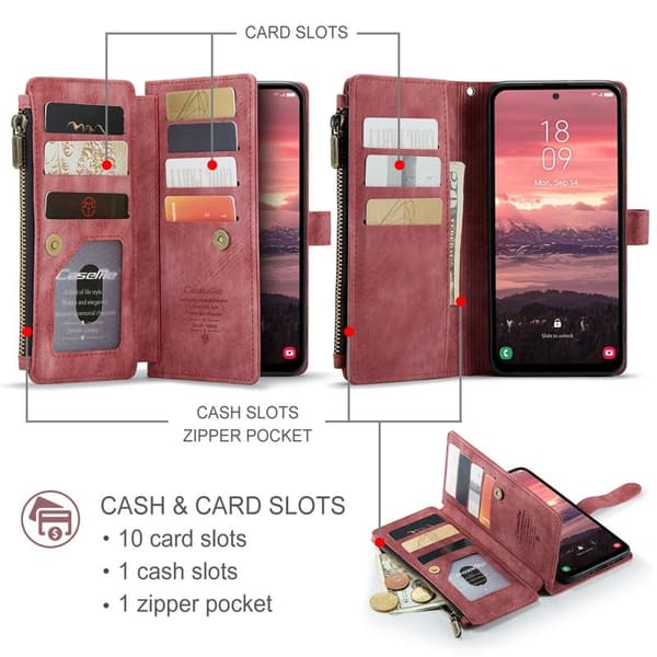 CASEME Konstläder Plånboksfodral för Samsung Galaxy A17 5G/4G Röd