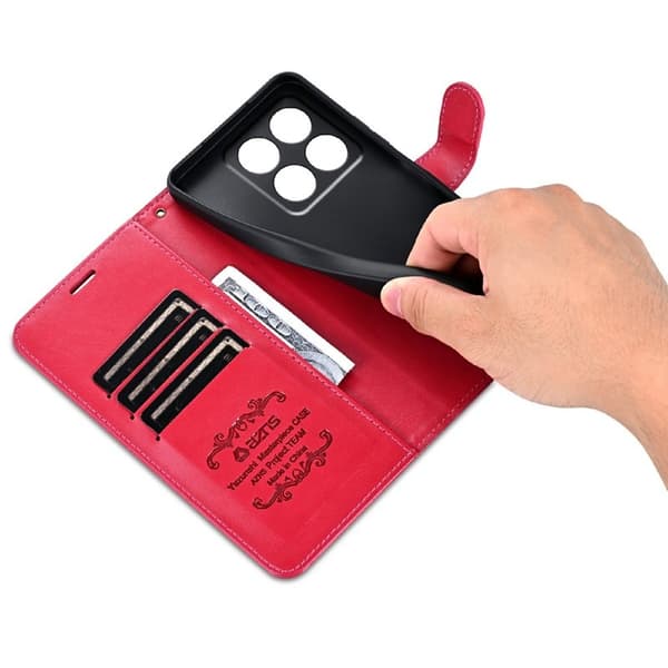 AZNS Xiaomi 14T Plånboksfodral Anti-Scratch Konstläder - Röd
