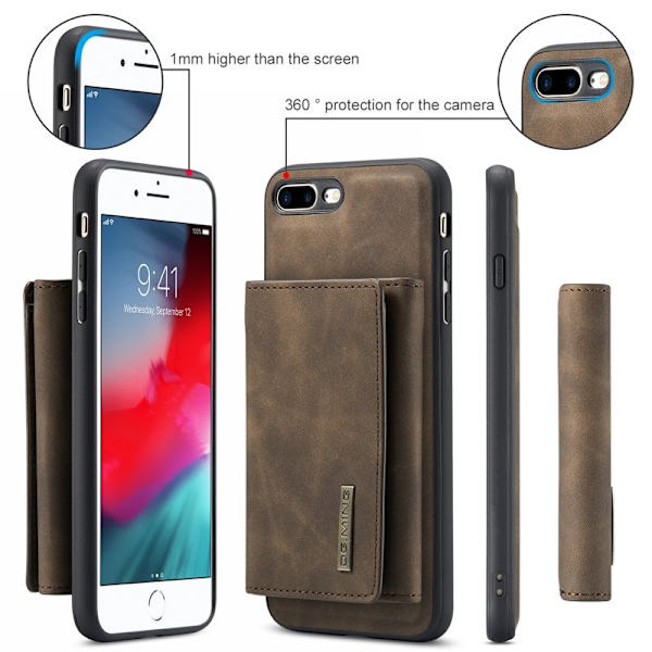 DG.MING M1 Kickstand Plånboksfodral Konstläder för iPhone 7/8 Plus - Brun