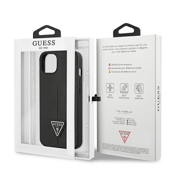 GUESS iPhone 14 Plus Skal Saffiano Triangle Logo - Sort Black