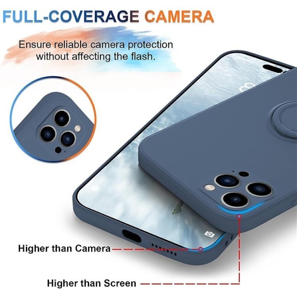 iPhone 15 Pro Max Mobilskal Ringhållare Liquid Silikon - Midnightblå
