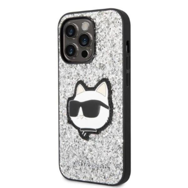 Karl Lagerfeld iPhone 14 Pro Max Skal Glitter Choupette Patch - Silver