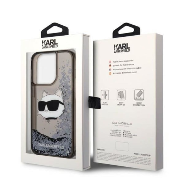 Karl Lagerfeld iPhone 14 Pro Skal Glitter Choupette Head - Svart
