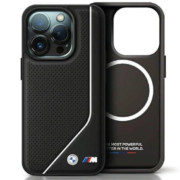 BMW iPhone 15 Pro Max Mobilskal Magsafe Perforated Twisted Line Svart