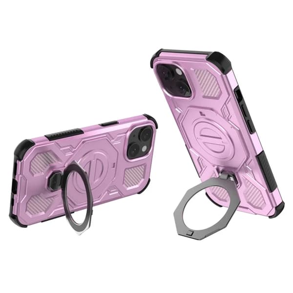 Mobilskal till iPhone 15 Plast Shockproof Med Ställ - Rosa Rosa