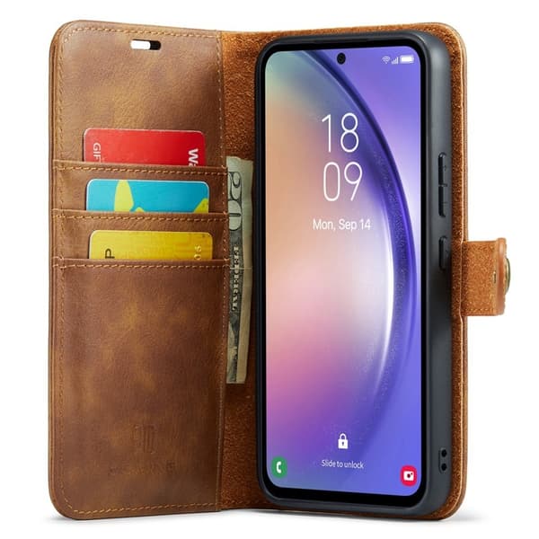 DG.MING Samsung Galaxy A54 5G Äkta Läder Plånboksfodral Ställ Magnetisk Brun