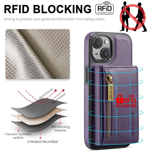 DG.MING M5 Series Mobilskal till iPhone 14 RFID-Skydd Lila