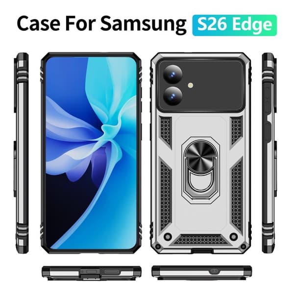 Mobilskal till Samsung Galaxy S26 Edge Plast Med Ställning - Silver