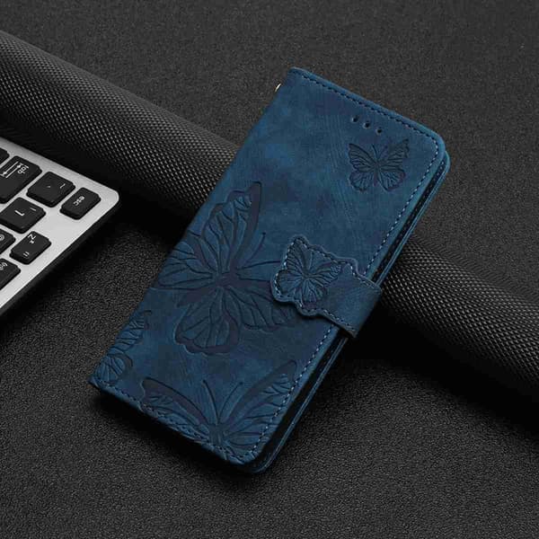 OnePlus 15 5G Konstläder Plånboksfodral Butterfly Skin-Touch Blå