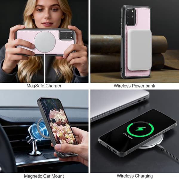 JEEHOOD Mobilskal till Samsung Galaxy S20 Plus Konstläder - Rosa Rosa