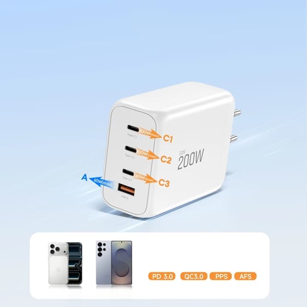 Tech-Protect 4-Port Snabbladdare 200W QC3.0 NC200W-GAN Vit