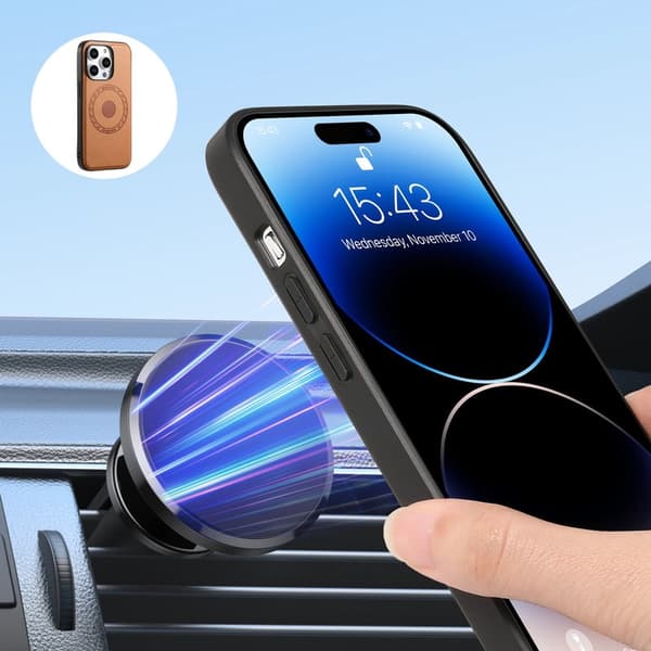 DENIOR Mobilskal till iPhone 15 Pro KonstLäder med kickstand - Khaki