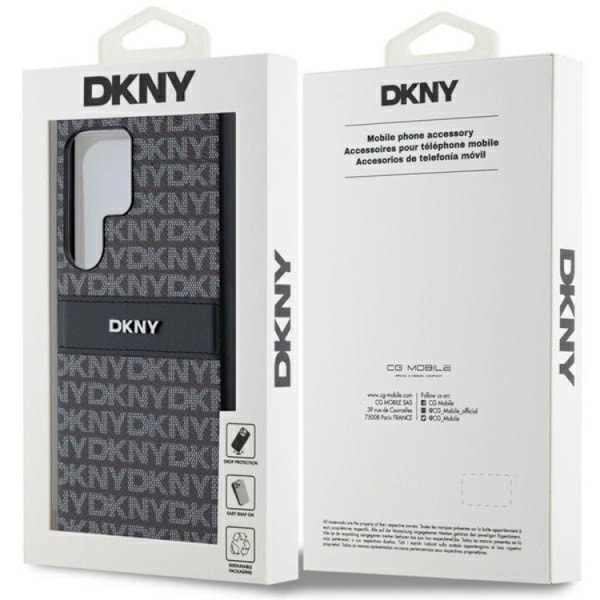 DKNY Galaxy S24 Ultra Mobilskal Läder Mono Stripe & Metal Logo Svart