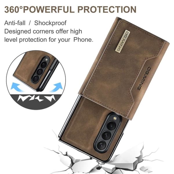 DG.MING Konstläder Plånboksfodral för Samsung Galaxy Z Fold3 5G - Brun