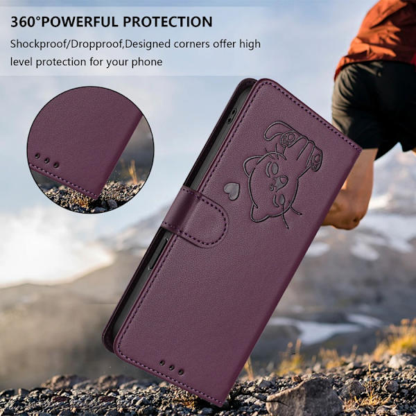 OnePlus 15 5G Konstläder Plånboksfodral Love Cat Pattern Imprint Lila
