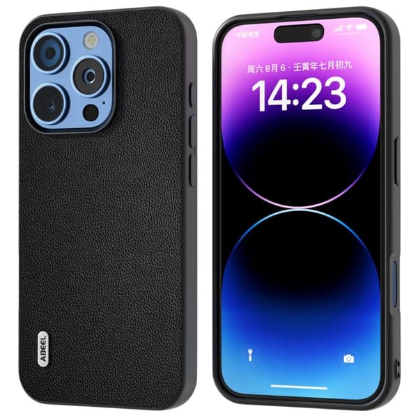 ABEEL Mobilskal till iPhone 16 Pro Max Anti-Drop Äkta Läder Svart