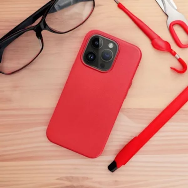 iPhone 15 Plus Mobilskal Magsafe Läder - Röd