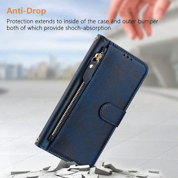 iPhone 16 Plånboksfodral Zipper Pocket Konstläder - Blå Blå