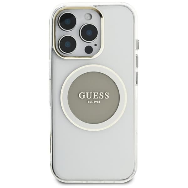 Guess Mobilskal till iPhone 16 Pro MagSafe Metal Circle Logo - Grå Grå