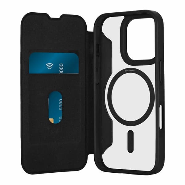 Puro iPhone 16 Pro Pung Taske Magsafe Læder med Flap Svart