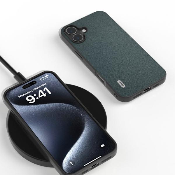 ABEEL Mobilskal till iPhone 16 Plus Äkta Läder PC+TPU Grön