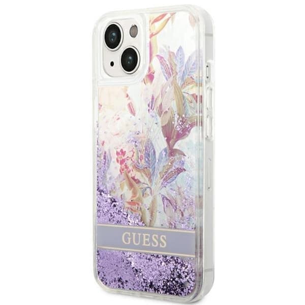 GUESS iPhone 14 Plus Cover Flower Liquid Glitter - Lilla Lila