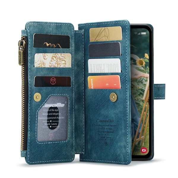 CASEME C30 Plånboksfodral för Samsung Galaxy S24 FE - Blå Konstläder