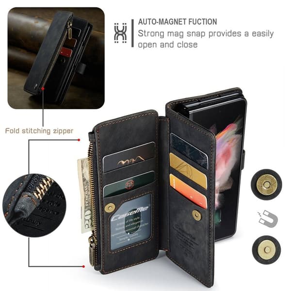 CASEME Konstläder Plånboksfodral för Samsung Galaxy Z Fold3 5G - Svart
