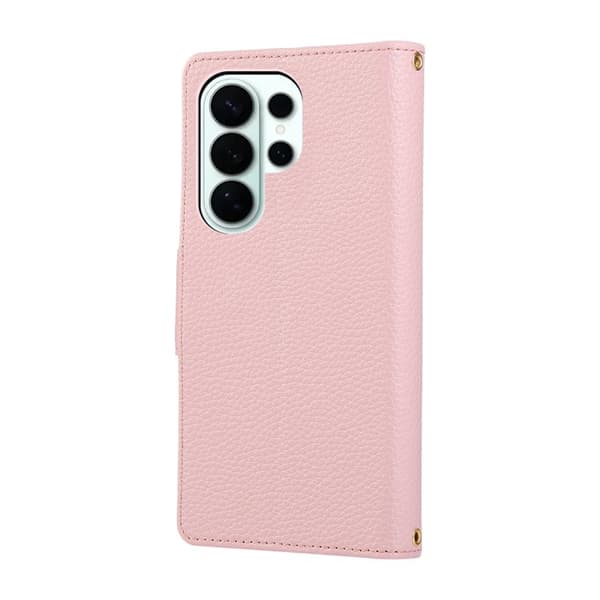 Plånboksfodral för Samsung Galaxy S26 Ultra Konstläder med rem - Rosa