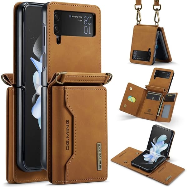 DG.MING Samsung Galaxy Z Flip4 Konstläder Plånboksfodral Magnetisk Brun