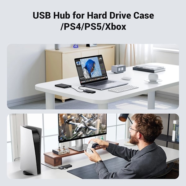Ugreen CM653 HUB med 4 USB-A-Portar Och USB-A-Strömkabel - Svart
