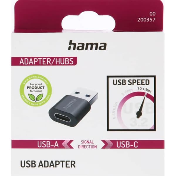 Hama USB-C till USB-A Adapter USB 3.2 10 Gbit/s Svart