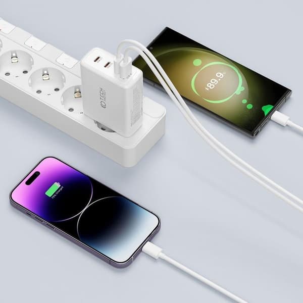 Tech-Protect 4-Port Vægoplader 3x USB-C/1x USB-A PD100W - Hvid Vit