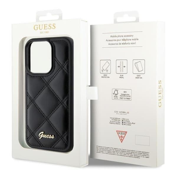 Guess iPhone 15 Pro Max -puhelinkuori Quilted Metal Logo - Musta Black