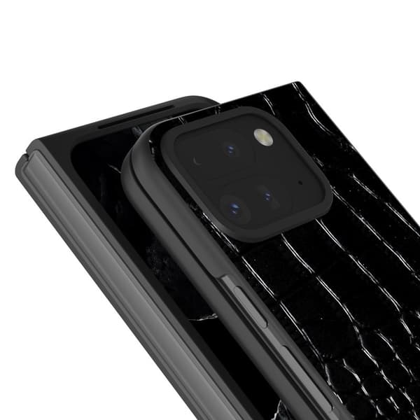 ABEEL Mobilskal till Google Pixel 9 Pro Äkta Läder Krokodiltextur Svart