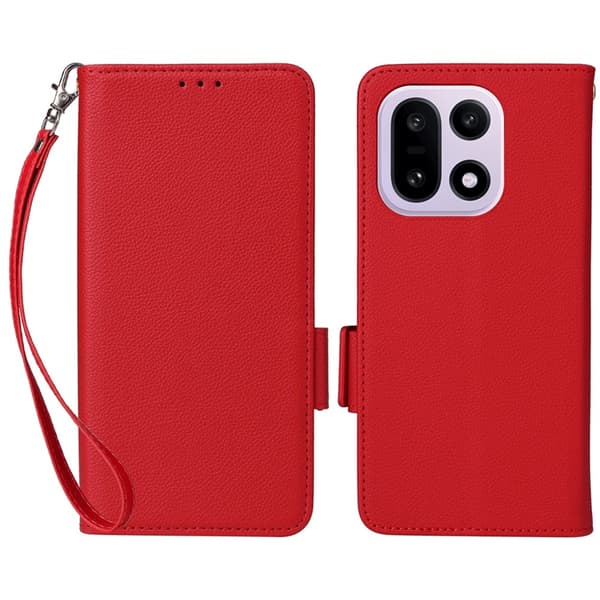 OnePlus 15 5G Plånboksfodral Litchi Texture Konstläder Röd