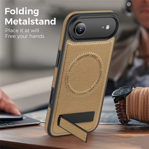 Mobilskal till iPhone Air MagSafe Kickstand Läder - Guld Guld
