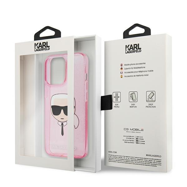 Karl Lagerfeld Glitter Karl`s Head Cover iPhone 13 Pro Max - Pink Pink