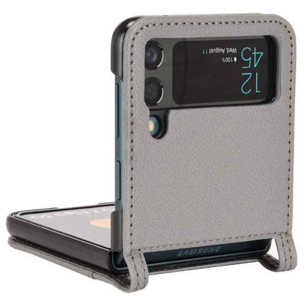 Galaxy Z Flip4 5G matkapuhelimen suojakotelo PU-nahkaa - harmaa