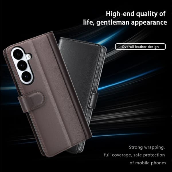 Plånboksfodral för Samsung Galaxy S26 Plus Äkta läder med ställ - Svart