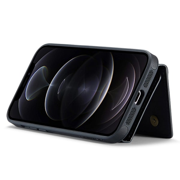 DG.MING iPhone 12/12 Pro Konstläder Plånboksfodral Tri-fold Svart