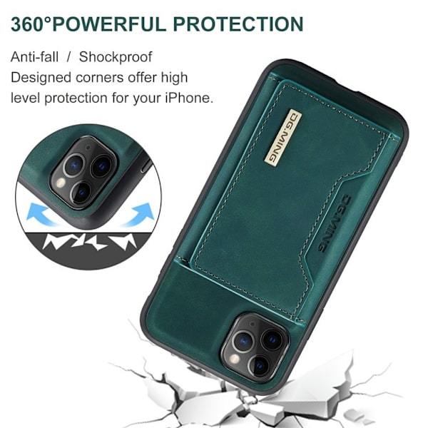 DG.MING 2-in-1 Konstläder Plånboksfodral för iPhone 11 Pro Max - Grön